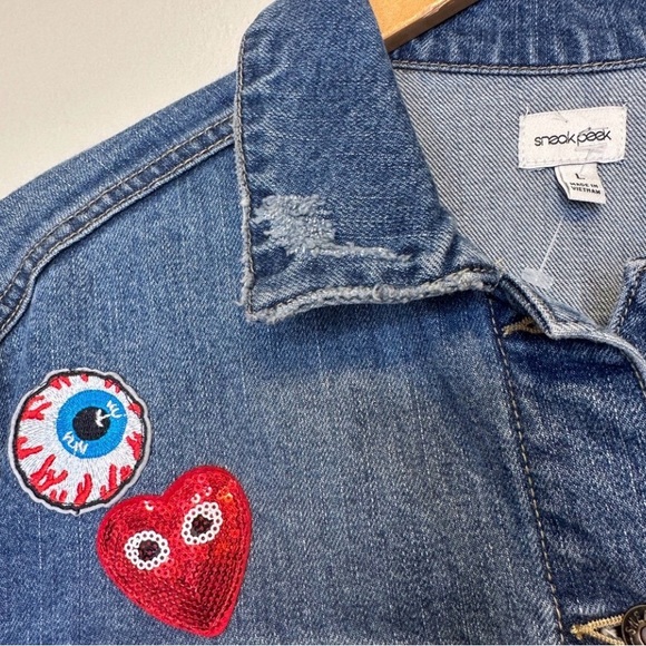 Sneak Peek Blue Denim Patchwork Jacket with Patches - Picture 4 of 5
